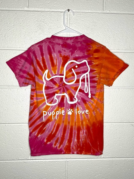 Puppie Love Tops - < Puppie Love Orange/Pink Tie Dye Short Sleeve Tee >